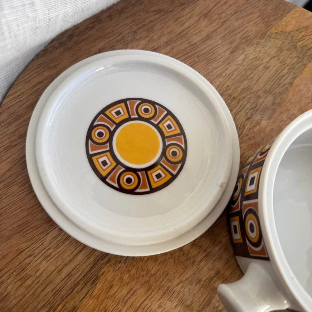 Vintage 70s Siena Ware Porcelain Lidded Casserole Dish MCM Soup Crock